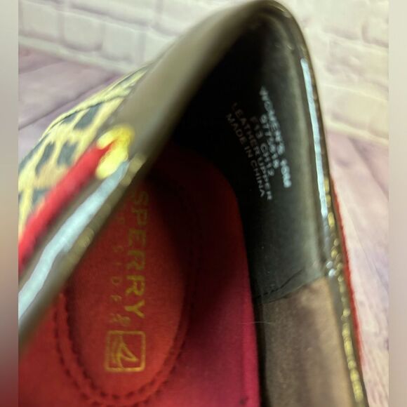 Sperry Laurel Classic Dark Brown Leopard Red Tassel Preppy Leather Shoes Size 10 - Picture 7 of 11